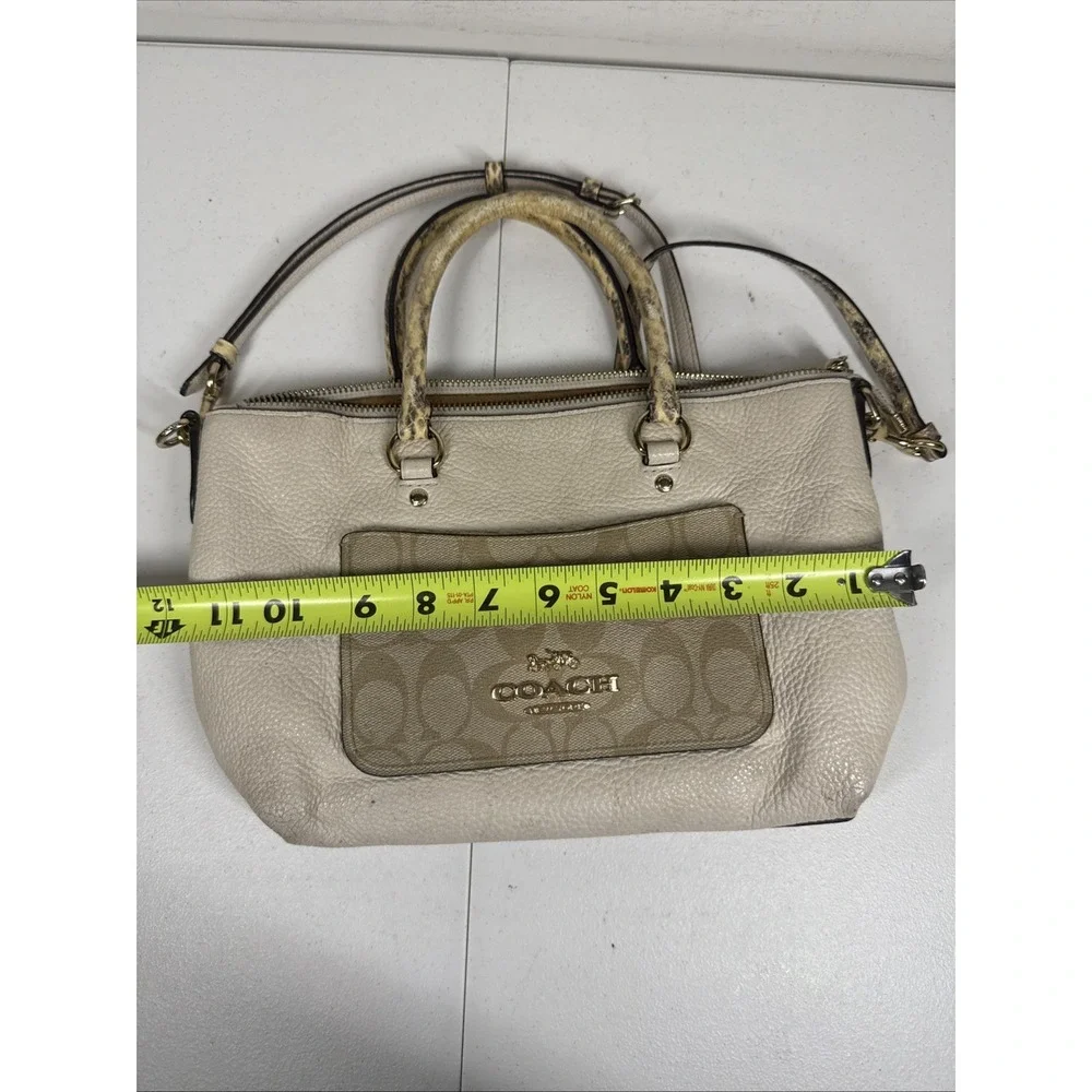 Coach Pebble Leather Emma Satchel w/ Signature Canvas and Snake Embossed Leather